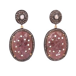 Victorian Jewelry, Diamond Earring With Rose Cut Diamond And Polki Diamond,Sapphire Stone Studded In 925 Sterling Silver Gold Plating, J-106