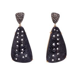 Victorian Jewelry, Diamond Earring With Rose Cut Diamond And Sapphire Studded In 925 Sterling Silver Gold Plating. J-119
