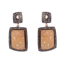 Victorian Jewelry, Silver Diamond Earring With Rose Cut Diamond And Yellow Sapphire Stone Studded In 925 Sterling Silver Gold/ Black rhodium plating. J-49