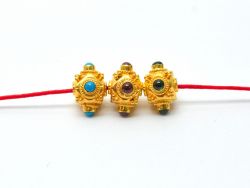 18K Solid Gold Fancy Beads in 6X8mm Size - Hydro Emerald , Hydro Ruby, SGTAN-0707, Sold By 1 Pcs.