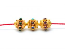 18K Solid Gold Oval Shape Beads Studded With Hydro Emerald , Hydro Ruby-  SGTAN-0710, Sold By 1 Pcs.