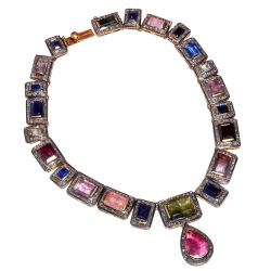 925 Sterling Silver  Gold/Black Rhodium Plating Diamond Necklace -  J-2513